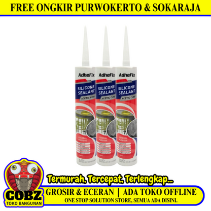 300 ML / ADHEFIX Lem Silicone Sealant Kaca Akrilik Acid Asam Botol - (Black)