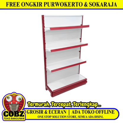 SB 30 CM x L 90 CM x 155 CM / TM RD 8 Rak Minimarket Gondola Single Starting Merah Putih Set