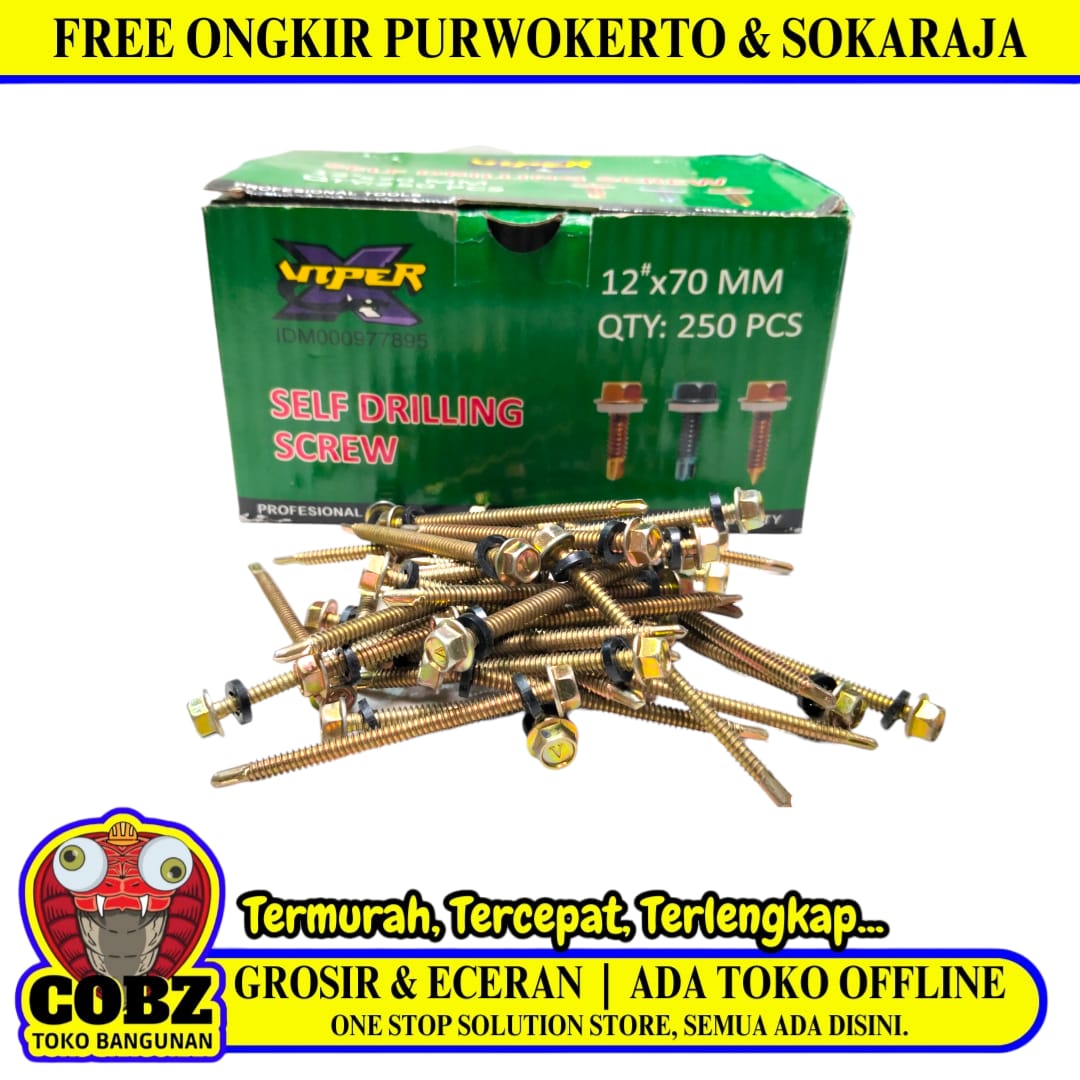 #12 X 70 MM / VIPER 01 Roofing Baut Sekrup Atap Baja Ringan Warna Dus