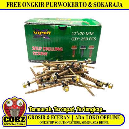 #12 X 70 MM / VIPER 01 Roofing Baut Sekrup Atap Baja Ringan Warna Dus