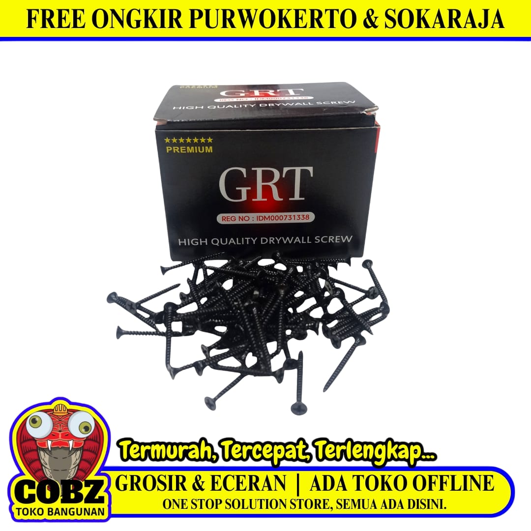 #6 x 1 1/2 IN / GRT Sekrup Gypsum Screw Plafon Board GRC Hitam Dus