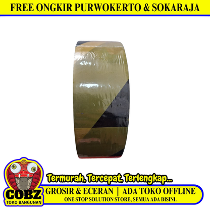 45 MM x 300 M / HARACHI 3000Y Garis Polisi Safety Line Non Lem Hitam Kuning Roll