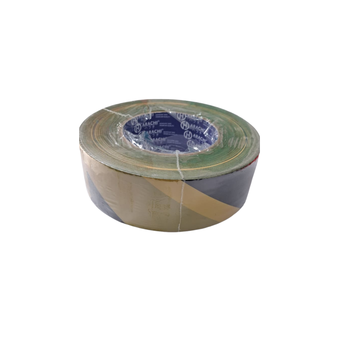 45 MM x 300 M / HARACHI 3000Y Garis Polisi Safety Line Non Lem Hitam Kuning Roll