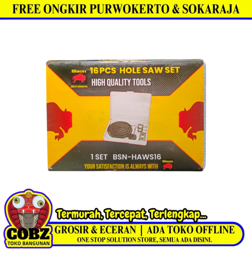19 MM - 127 MM / BISON BSN-HAWS16 TCT Hole Saw Mata Bor Hidroponik Pelubang Kayu 16 Pcs Set