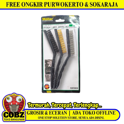3 BARIS / MOLAR Sikat Kawat Bahan Pembersih Karat Gagang Plastik PVC