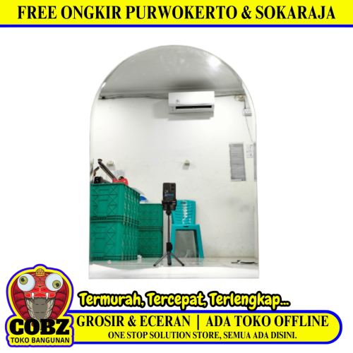 50 CM x 70 CM / COBZ  Cermin Wastafel Kaca Kamar Mandi 1/2 Lingkaran Set