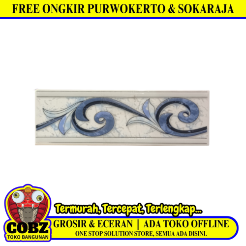 8 CM x 25 CM / COBZ CV574 List Keramik Dinding Kamar Mandi Blue Lembar