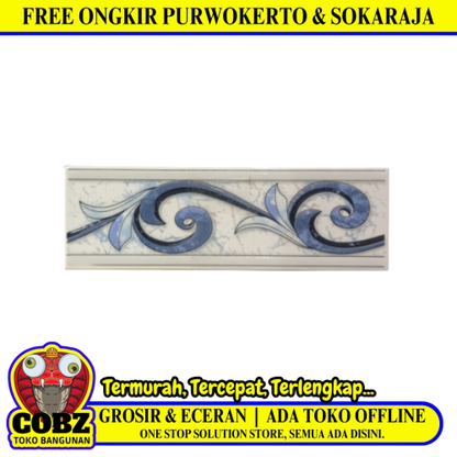 8 CM x 25 CM / COBZ CV574 List Keramik Dinding Kamar Mandi Blue Lembar