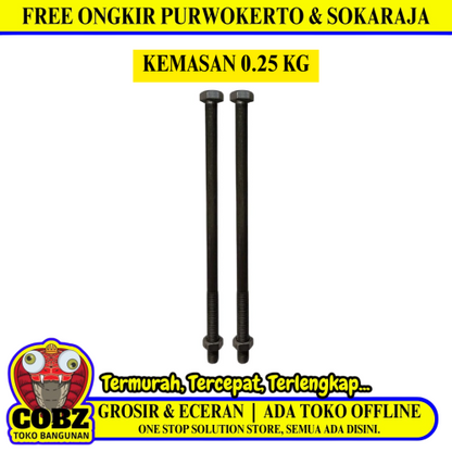 25 CM / TM Baut Mur Hexagon Bolt Nut Flat Head Warna KG