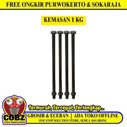 25 CM / TM Baut Mur Hexagon Bolt Nut Flat Head Hitam KG - 1 KG