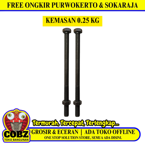 20 CM / TM Baut Mur Hexagon Bolt Nut Flat Head Hitam KG - 0.25 KG