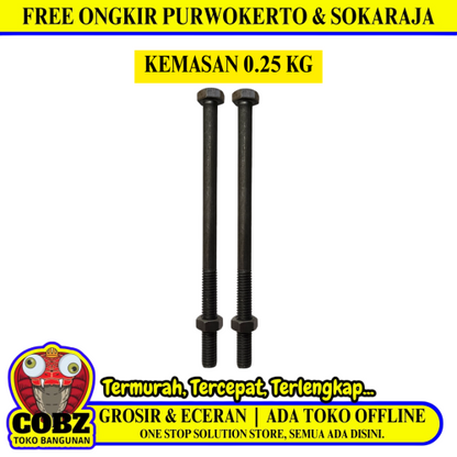 20 CM / TM Baut Mur Hexagon Bolt Nut Flat Head Hitam KG - 0.25 KG