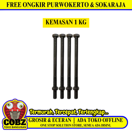 20 CM / TM Baut Mur Hexagon Bolt Nut Flat Head Hitam KG - 1 KG