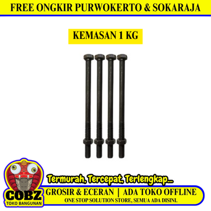 20 CM / TM Baut Mur Hexagon Bolt Nut Flat Head Hitam KG - 1 KG