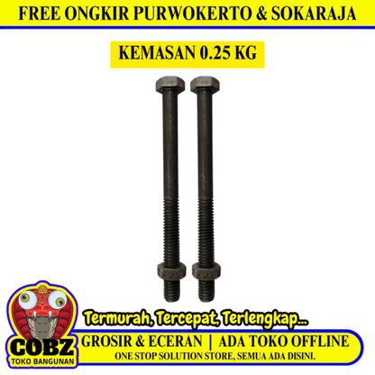 15 CM / TM Baut Mur Hexagon Bolt Nut Flat Head Hitam KG - 0.25 KG