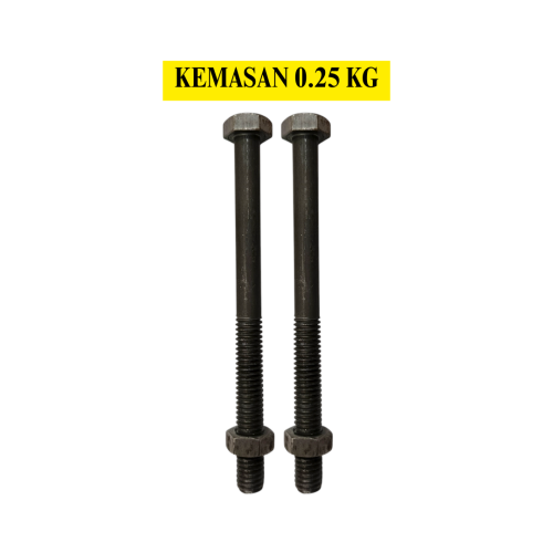 15 CM / TM Baut Mur Hexagon Bolt Nut Flat Head Hitam KG - 0.25 KG