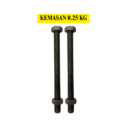 15 CM / TM Baut Mur Hexagon Bolt Nut Flat Head Hitam KG - 0.25 KG