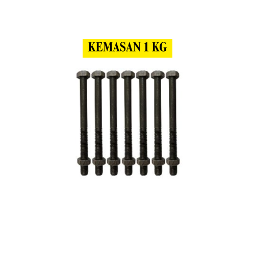 15 CM / TM Baut Mur Hexagon Bolt Nut Flat Head Hitam KG - 1 KG