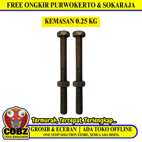 12 CM / TM Baut Mur Hexagon Bolt Nut Flat Head Hitam KG - 0.25 KG
