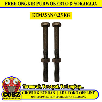 12 CM / TM Baut Mur Hexagon Bolt Nut Flat Head Hitam KG - 0.25 KG