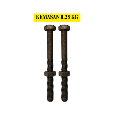 12 CM / TM Baut Mur Hexagon Bolt Nut Flat Head Hitam KG - 0.25 KG