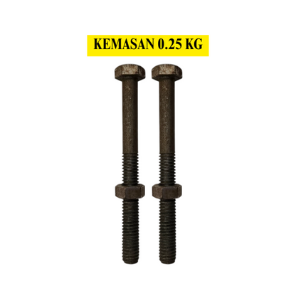 12 CM / TM Baut Mur Hexagon Bolt Nut Flat Head Hitam KG - 0.25 KG