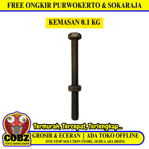 12 CM / TM Baut Mur Hexagon Bolt Nut Flat Head Hitam KG - 0.1 KG