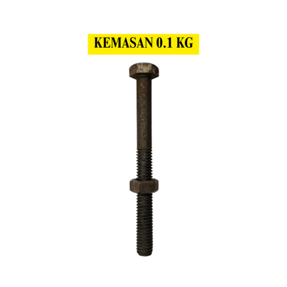 12 CM / TM Baut Mur Hexagon Bolt Nut Flat Head Hitam KG - 0.1 KG