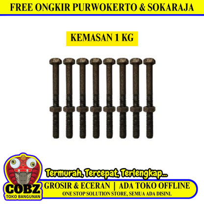 12 CM / TM Baut Mur Hexagon Bolt Nut Flat Head Hitam KG - 1 KG