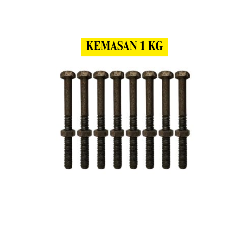 12 CM / TM Baut Mur Hexagon Bolt Nut Flat Head Hitam KG - 1 KG