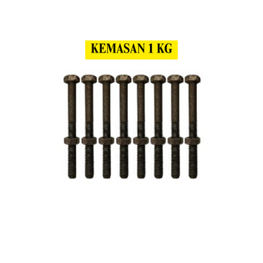 12 CM / TM Baut Mur Hexagon Bolt Nut Flat Head Hitam KG - 1 KG