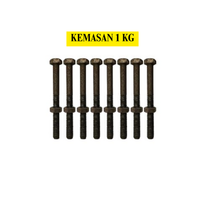 12 CM / TM Baut Mur Hexagon Bolt Nut Flat Head Hitam KG - 1 KG