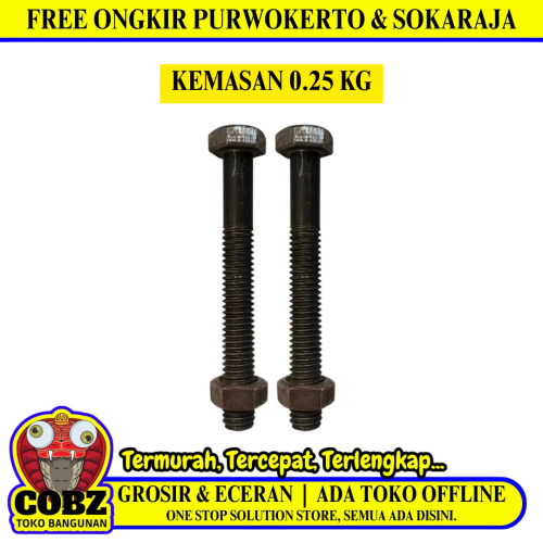 10 CM / TM Baut Mur Hexagon Bolt Nut Flat Head Hitam KG - 0.25 KG