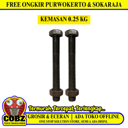 10 CM / TM Baut Mur Hexagon Bolt Nut Flat Head Hitam KG - 0.25 KG