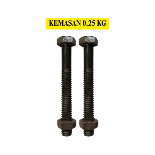 10 CM / TM Baut Mur Hexagon Bolt Nut Flat Head Hitam KG - 0.25 KG
