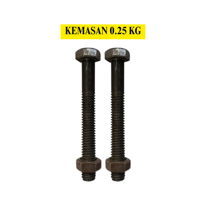 10 CM / TM Baut Mur Hexagon Bolt Nut Flat Head Hitam KG - 0.25 KG