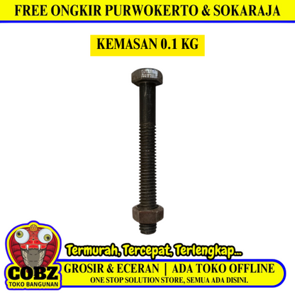 10 CM / TM Baut Mur Hexagon Bolt Nut Flat Head Hitam KG - 0.1 KG