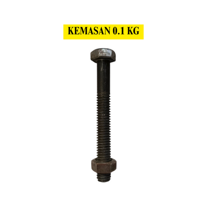 10 CM / TM Baut Mur Hexagon Bolt Nut Flat Head Hitam KG - 0.1 KG