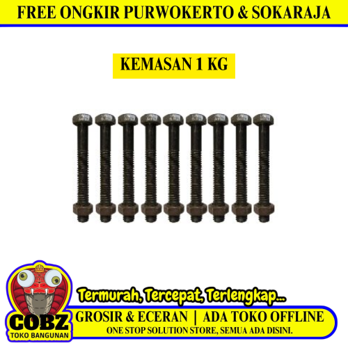 10 CM / TM Baut Mur Hexagon Bolt Nut Flat Head Hitam KG - 1 KG