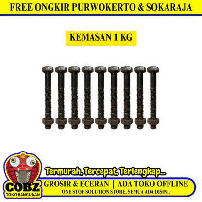 10 CM / TM Baut Mur Hexagon Bolt Nut Flat Head Hitam KG - 1 KG