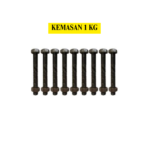 10 CM / TM Baut Mur Hexagon Bolt Nut Flat Head Hitam KG - 1 KG