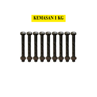 10 CM / TM Baut Mur Hexagon Bolt Nut Flat Head Hitam KG - 1 KG