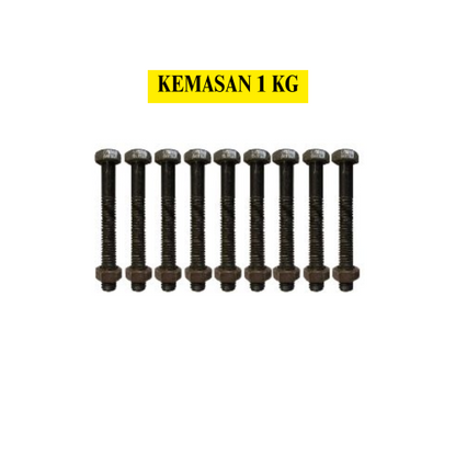 10 CM / TM Baut Mur Hexagon Bolt Nut Flat Head Hitam KG - 1 KG