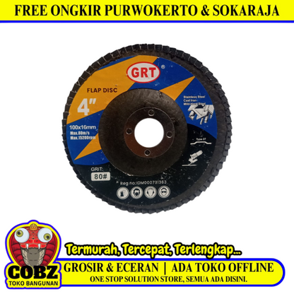 4 IN x GRIT 80 / GRT Flap Disc Mata Gerinda Amplas Susun Kipas