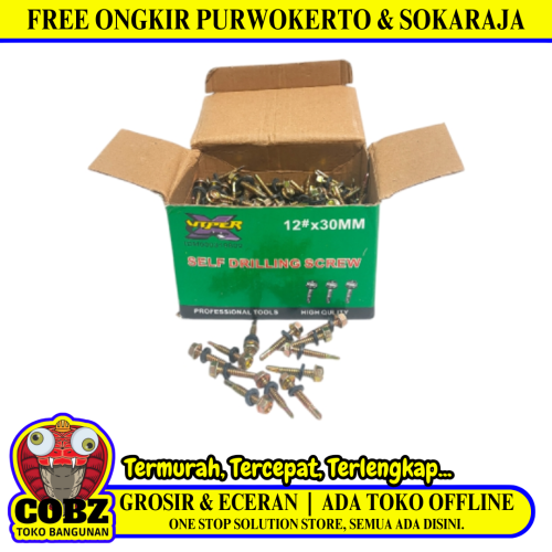 #12 x 30 MM / VIPER K Roofing Baut Sekrup Atap Baja Ringan Kuning Dus