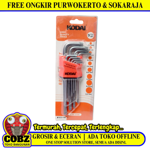 T 10 - T 50 / KODAI Kunci L Bintang Torx Key Jenis Gagang 9 Pcs Set
