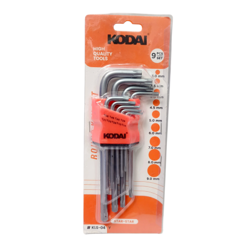 T 10 - T 50 / KODAI Kunci L Bintang Torx Key Jenis Gagang 9 Pcs Set
