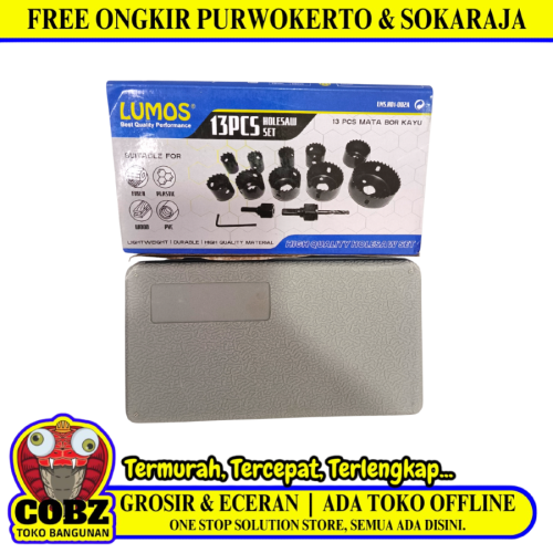19 MM - 64 MM / LUMOS TCT Hole Saw Mata Bor Hidroponik Pelubang Kayu 13 Pcs Set