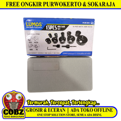 19 MM - 64 MM / LUMOS TCT Hole Saw Mata Bor Hidroponik Pelubang Kayu 13 Pcs Set