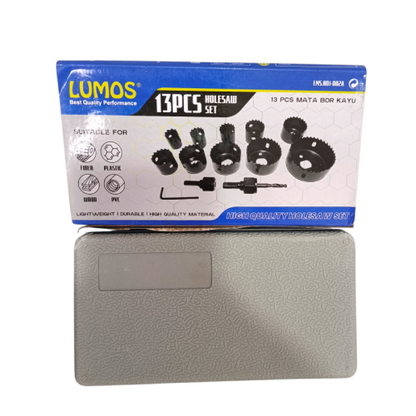 19 MM - 64 MM / LUMOS TCT Hole Saw Mata Bor Hidroponik Pelubang Kayu 13 Pcs Set
